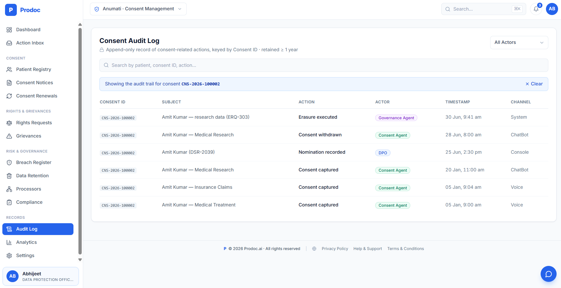 Consent Audit Log